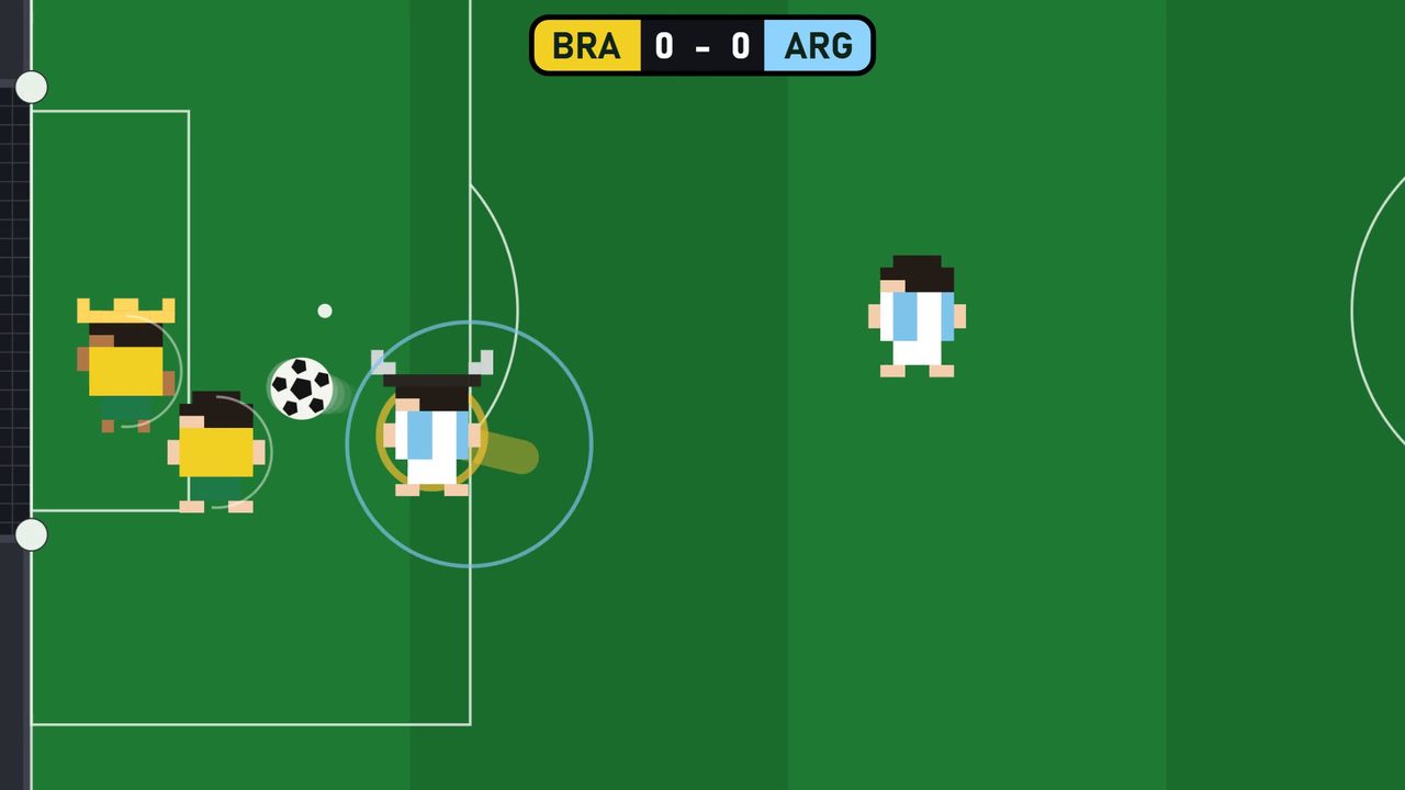 Two players and the keeper in front of the goal