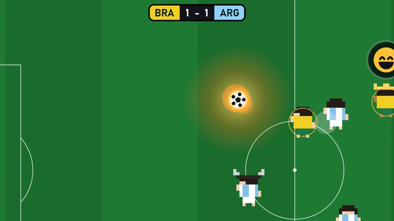 A match tied 1-1, both teams around the ball